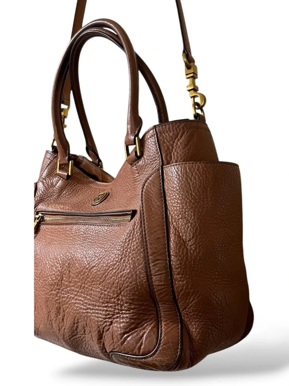 Tory Burch Brown Pebbled Leather Slouchy Crossbody Satchel, One Size